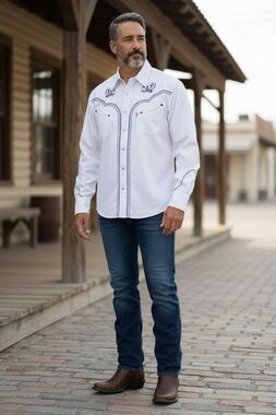 Lerima Western Shirt Embroidered Pearl Snaps Size 42 White W Black Trim